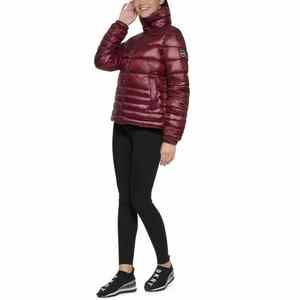 DKNY SPORT Womens Burgundy Packable Long Sleeve Mock Neck Puffer Jacket XS